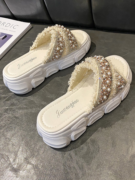 Ikdienas sieviešu čības ar 5 cm zoli un pērlēm