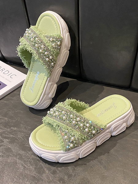 Ikdienas sieviešu čības ar 5 cm zoli un pērlēm