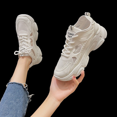 Γυναικεία αθλητικά παπούτσια με κορδόνια και ψηλή σόλα κατάλληλα για το καλοκαίρι