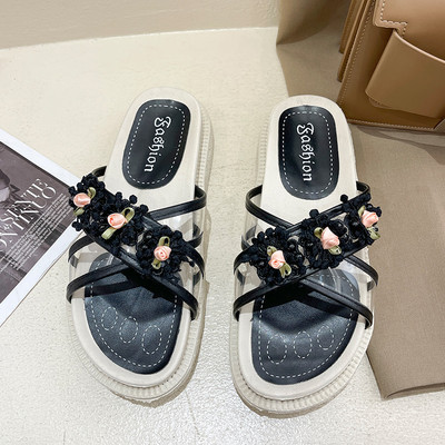 Ikdienas sieviešu čības ar silikona lencēm un 3D ziediem