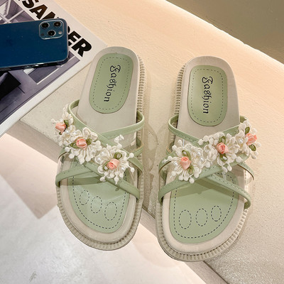 Ikdienas sieviešu čības ar silikona lencēm un 3D ziediem