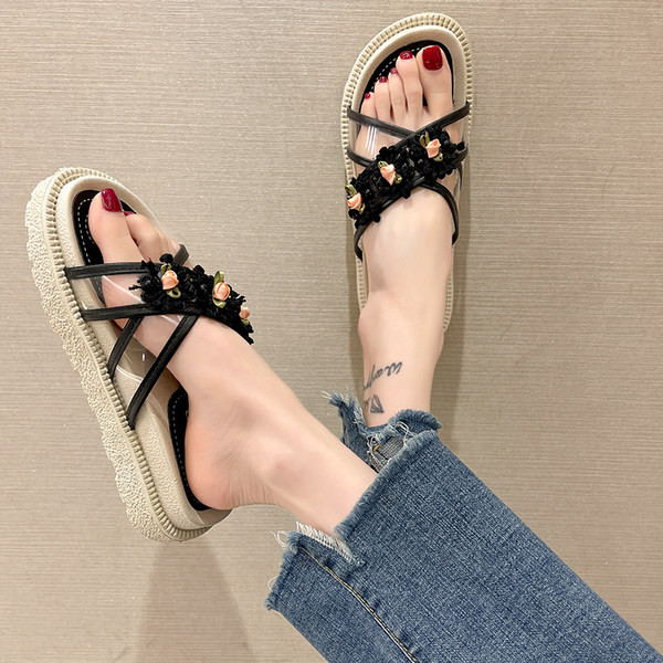 Ikdienas sieviešu čības ar silikona lencēm un 3D ziediem