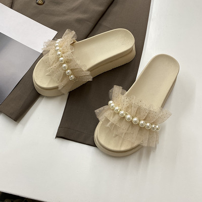 Sieviešu ikdienas čības ar tilla un pērlēm