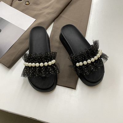 Sieviešu ikdienas čības ar tilla un pērlēm