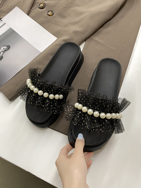 Sieviešu ikdienas čības ar tilla un pērlēm