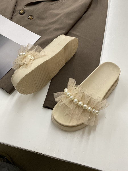 Sieviešu ikdienas čības ar tilla un pērlēm