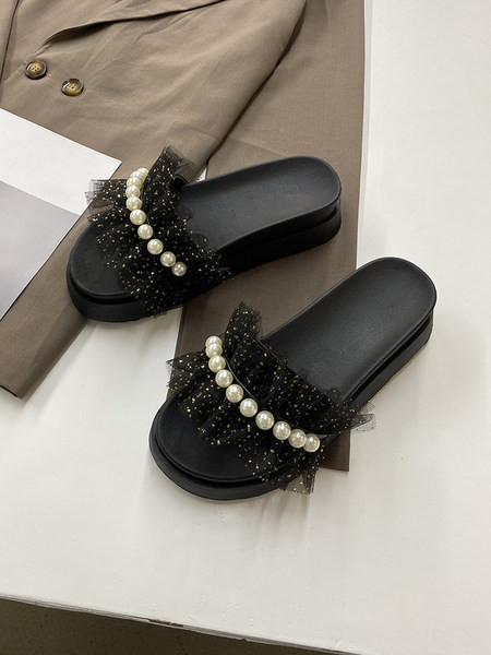 Sieviešu ikdienas čības ar tilla un pērlēm