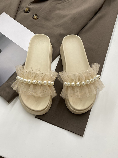 Sieviešu ikdienas čības ar tilla un pērlēm