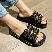 Sieviešu mākslīgās ādas čības ar sprādzēm