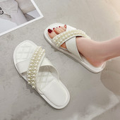 Ikdienas čības no eko ādas ar pērlēm un plakanu zoli