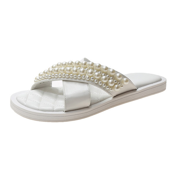 Ikdienas čības no eko ādas ar pērlēm un plakanu zoli