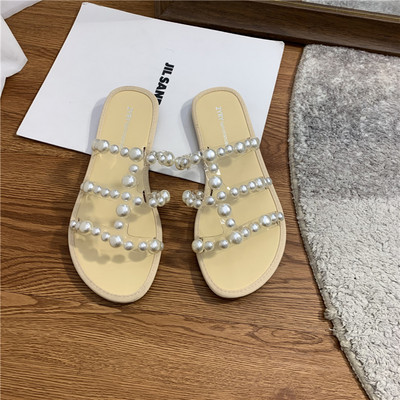 Ikdienas sieviešu čības ar pērlēm un plakanu zoli - trīs krāsas