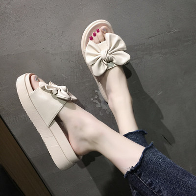 Παντόφλες casual γυναίκες με επίπεδη σόλα και κορδέλα