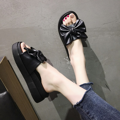 Παντόφλες casual γυναίκες με επίπεδη σόλα και κορδέλα