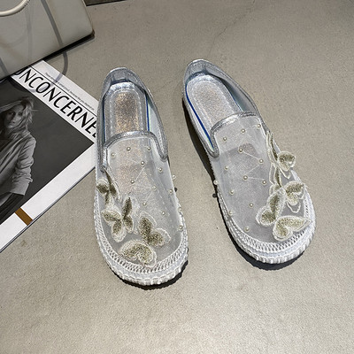 Papuci casual dama cu talpa plata si decor broderie