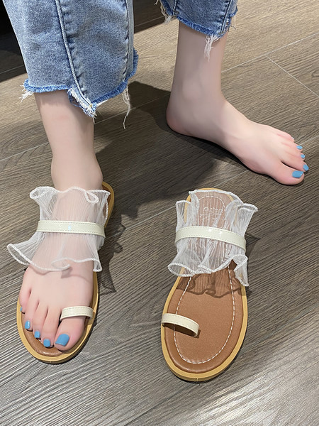 Ikdienas sieviešu čības ar plakanu zoli un tillu