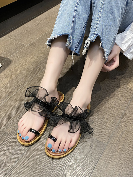 Ikdienas sieviešu čības ar plakanu zoli un tillu