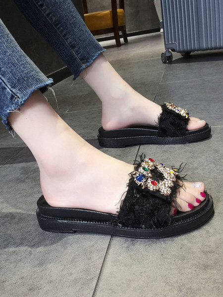 Ikdienas sieviešu čības ar sprādzi un krāsainiem akmeņiem