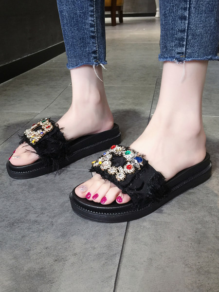 Ikdienas sieviešu čības ar sprādzi un krāsainiem akmeņiem