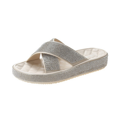 Παντόφλες με επίπεδη σόλα και πέτρες σε τρία χρώματα