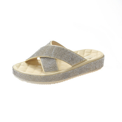 Παντόφλες με επίπεδη σόλα και πέτρες σε τρία χρώματα