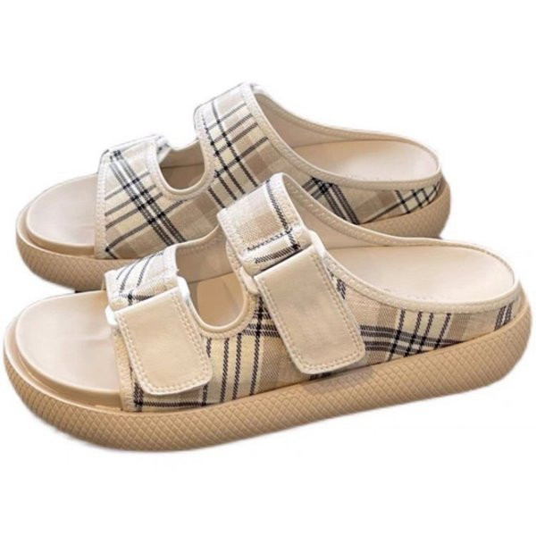 Ikdienas sieviešu čības ar velcro ielāpiem - melnas un bēšas