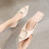 Jauns sieviešu smailo čību modelis no mākslīgās ādas ar zemu kvadrātveida papēdi