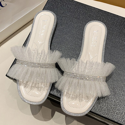 Sieviešu zemas čības ar tilla un akmeņiem