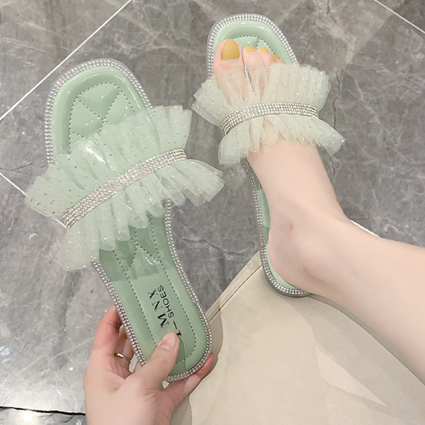 Sieviešu zemas čības ar tilla un akmeņiem