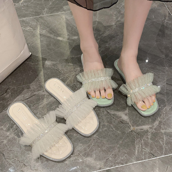 Sieviešu zemas čības ar tilla un akmeņiem