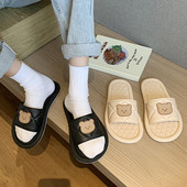 Ikdienas sieviešu čības ar lācīti melnā un bēšā krāsā