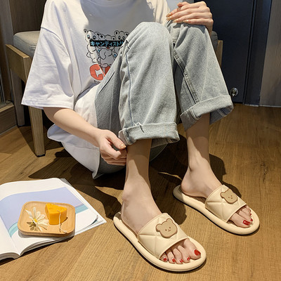 Ikdienas sieviešu čības ar lācīti melnā un bēšā krāsā