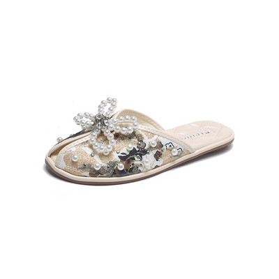 Дамски затворени чехли с перли 