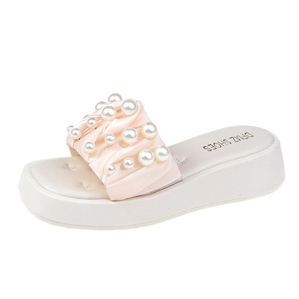 Jauns sieviešu čību modelis ar pērlēm un platformu 4 cm