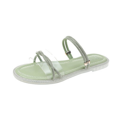 Jauns sieviešu čību modelis ar akmeņiem un plakanu zoli