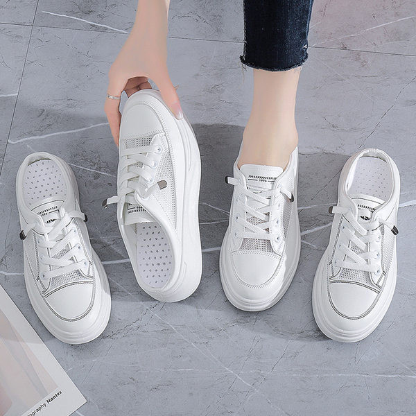 Ikdienas sieviešu slēgtas čības no mākslīgās ādas ar mežģīnēm