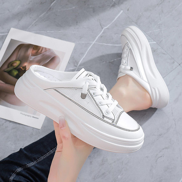 Ikdienas sieviešu slēgtas čības no mākslīgās ādas ar mežģīnēm