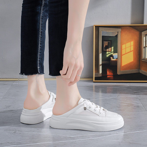 Ikdienas sieviešu slēgtas čības no mākslīgās ādas ar mežģīnēm