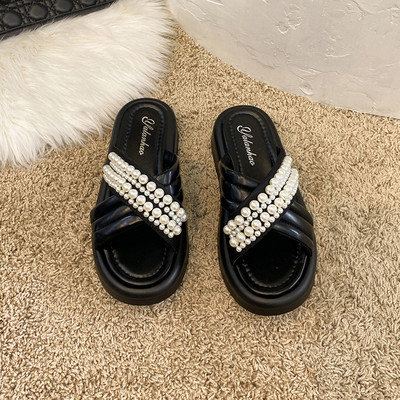 Ikdienas sieviešu čības ar pērļu siksniņu