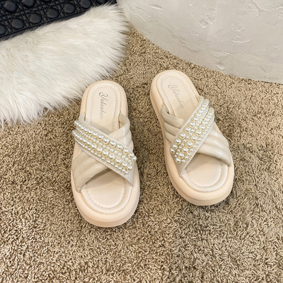 Ikdienas sieviešu čības ar pērļu siksniņu