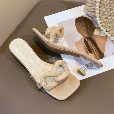 Γυναικείες παντόφλες με διάφανο τακούνι και λουράκι σιλικόνης