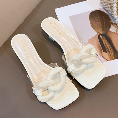 Γυναικείες παντόφλες με διάφανο τακούνι και λουράκι σιλικόνης