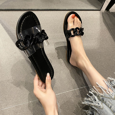 Sieviešu ikdienas čības ar plakanu zoli un silikona siksniņu