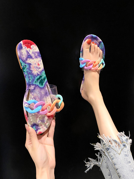 Sieviešu ikdienas čības ar plakanu zoli un silikona siksniņu