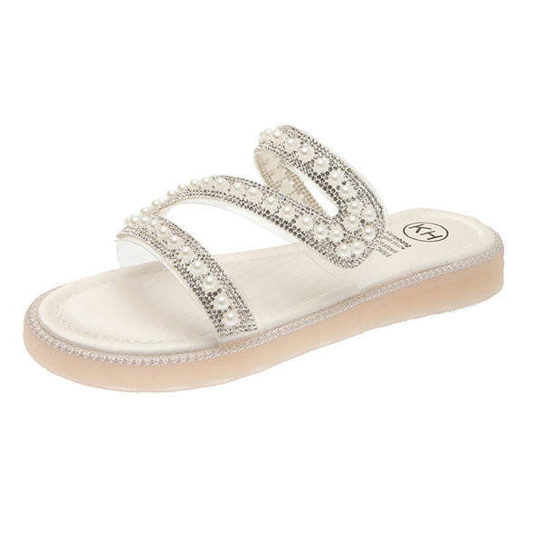 Ikdienas sieviešu čības ar plānām lencītēm un pērlēm