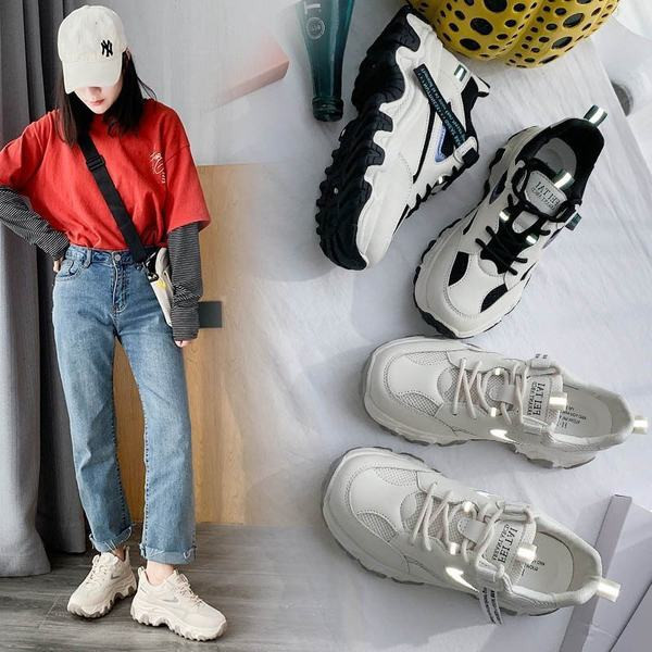 Αθλητικά και casual γυναικεία πάνινα παπούτσια με τραχιά σόλα - δύο χρώματα