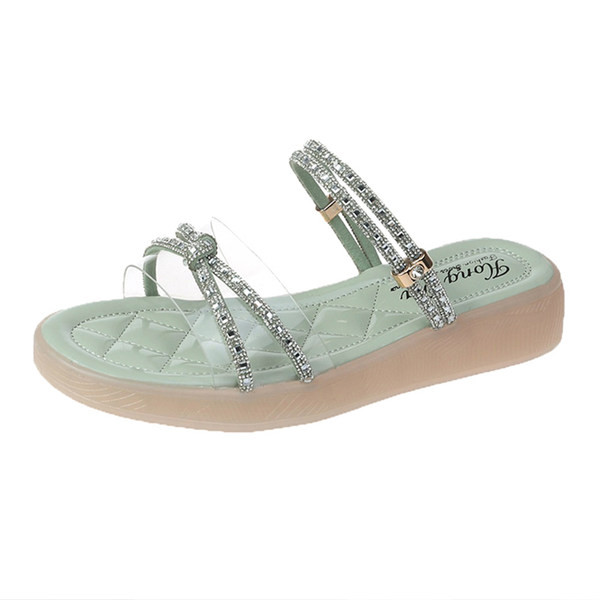 Sieviešu čības uz platformas ar silikona lencēm un dekorācijas akmeņiem