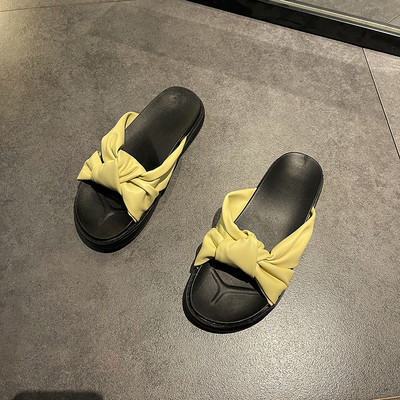 Дамски ежедневни чехли с равна подметка и панделка