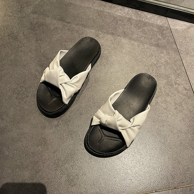 Дамски ежедневни чехли с равна подметка и панделка