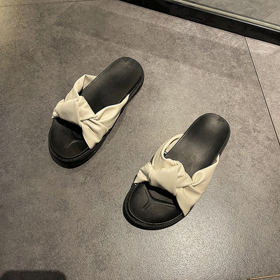 Дамски ежедневни чехли с равна подметка и панделка